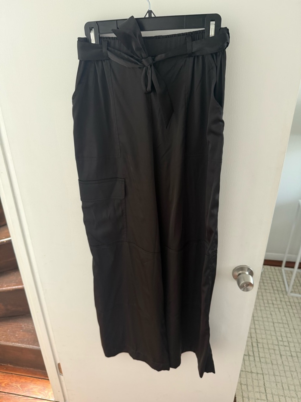 Anthropologie Hutch Black Wide Leg Cargo Tie-Waist Pants Size M